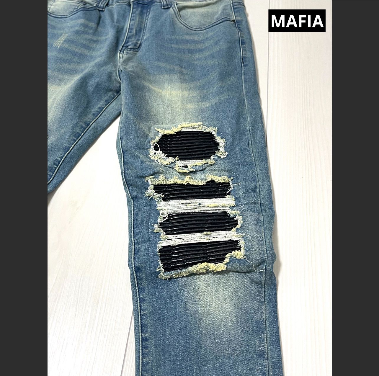 UK US drip outfit クラッシュ デニム ダメージパンツ ストリート系 