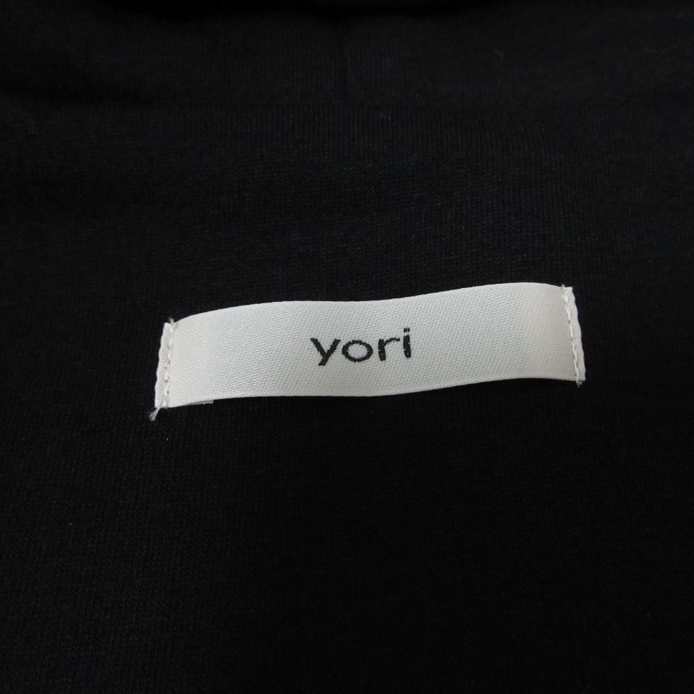 美品 21SS yori ヨリ ボンディングロングジレ オープンフロント ノースリープパーカー YR2115-041SP-7 サイズF ブラック レディース 古着 中古 美品 21SS yori ヨリ ボンディングロングジレ オープンフロント