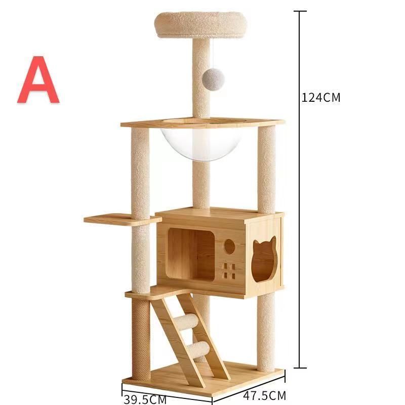 大好評 キャットタワー 木製 据え置き 高さ130cm 木登りタワー ハンモック付き 猫タワー スリム 爪とぎ 省スペース 安定 多頭飼い