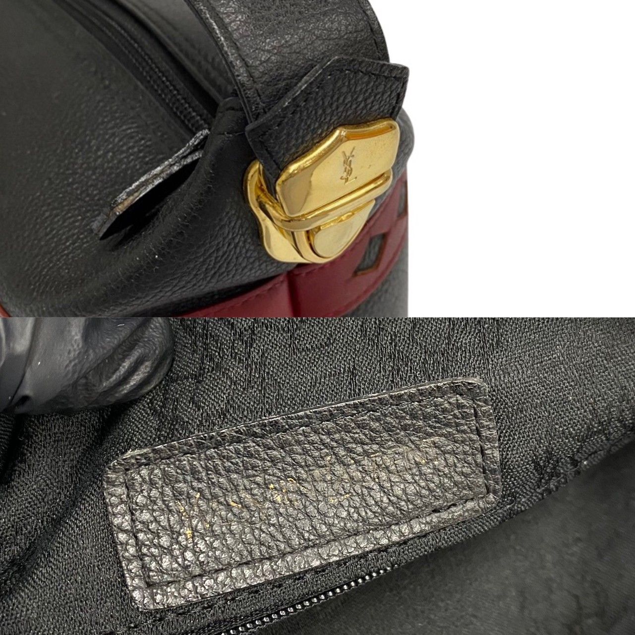 極 美品 YVES SAINT LAURENT イヴサンローラン YSL ロゴ 金具 レザー 