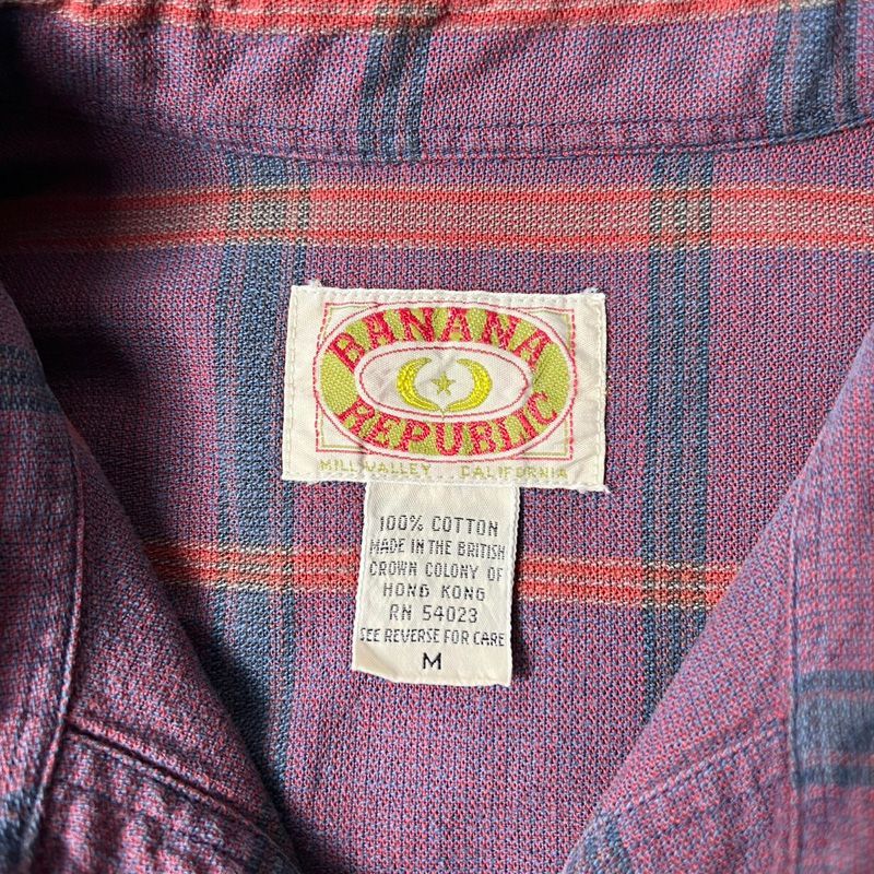 80s 旧タグ BANANA REPUBLIC チェック 長袖 コットン シャツ M / 80