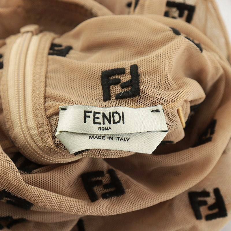 フェンディ FENDI FFカリグラフィー チュール インナーウェア ボディースーツ 長袖 シースルー シアー 刺繍 38 XS ベージュ 黒  ブラック FS7193 AC6H /AN12