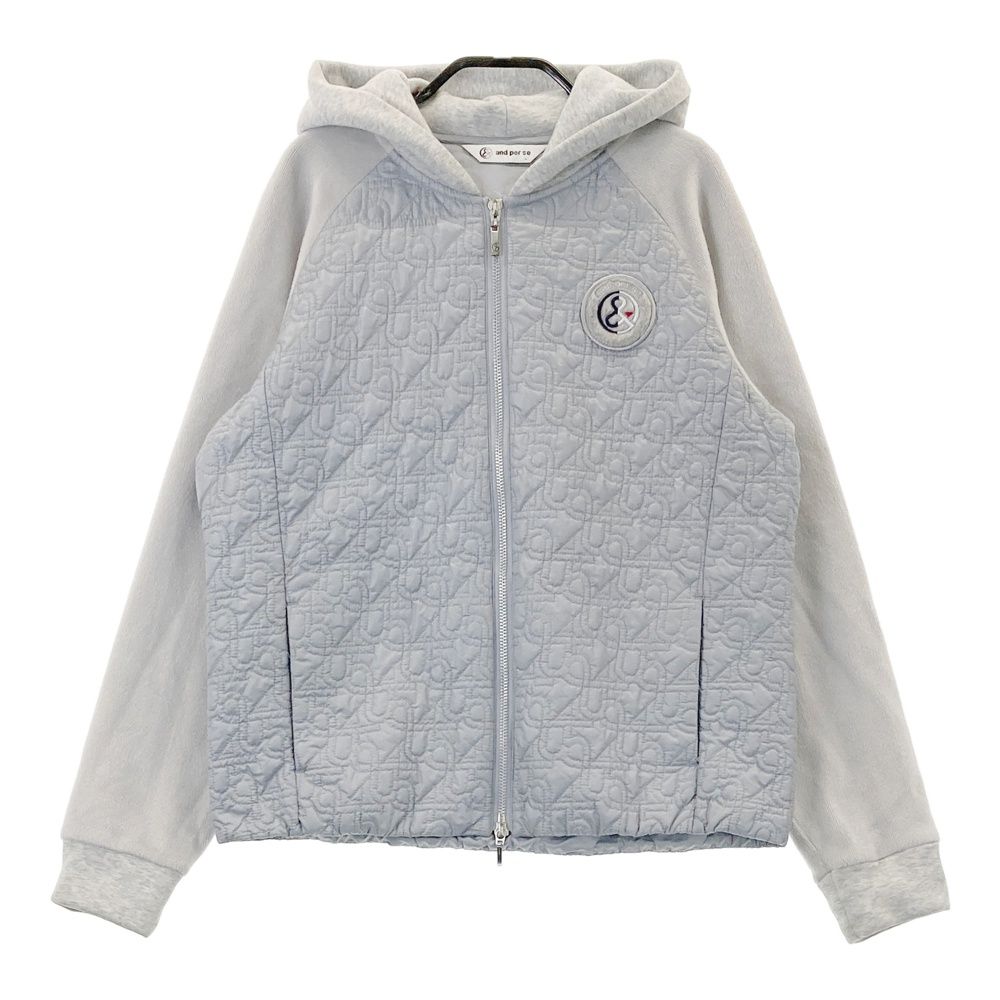 サイズ L AND PER SE アンパスィ 切替 中綿 ジップパーカー ロゴ刺繍 総柄 グレー系 240101504535 ゴルフウェア レディース ストスト