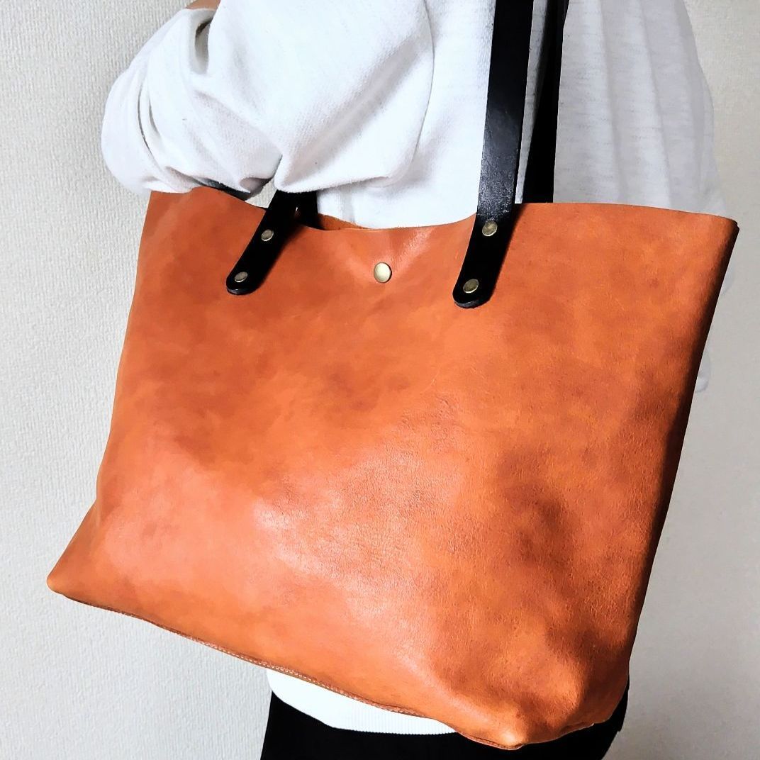 ☆ハンドメイド☆】ヌメ本革 トートバッグ クリーマー加工 キャメル 匠 