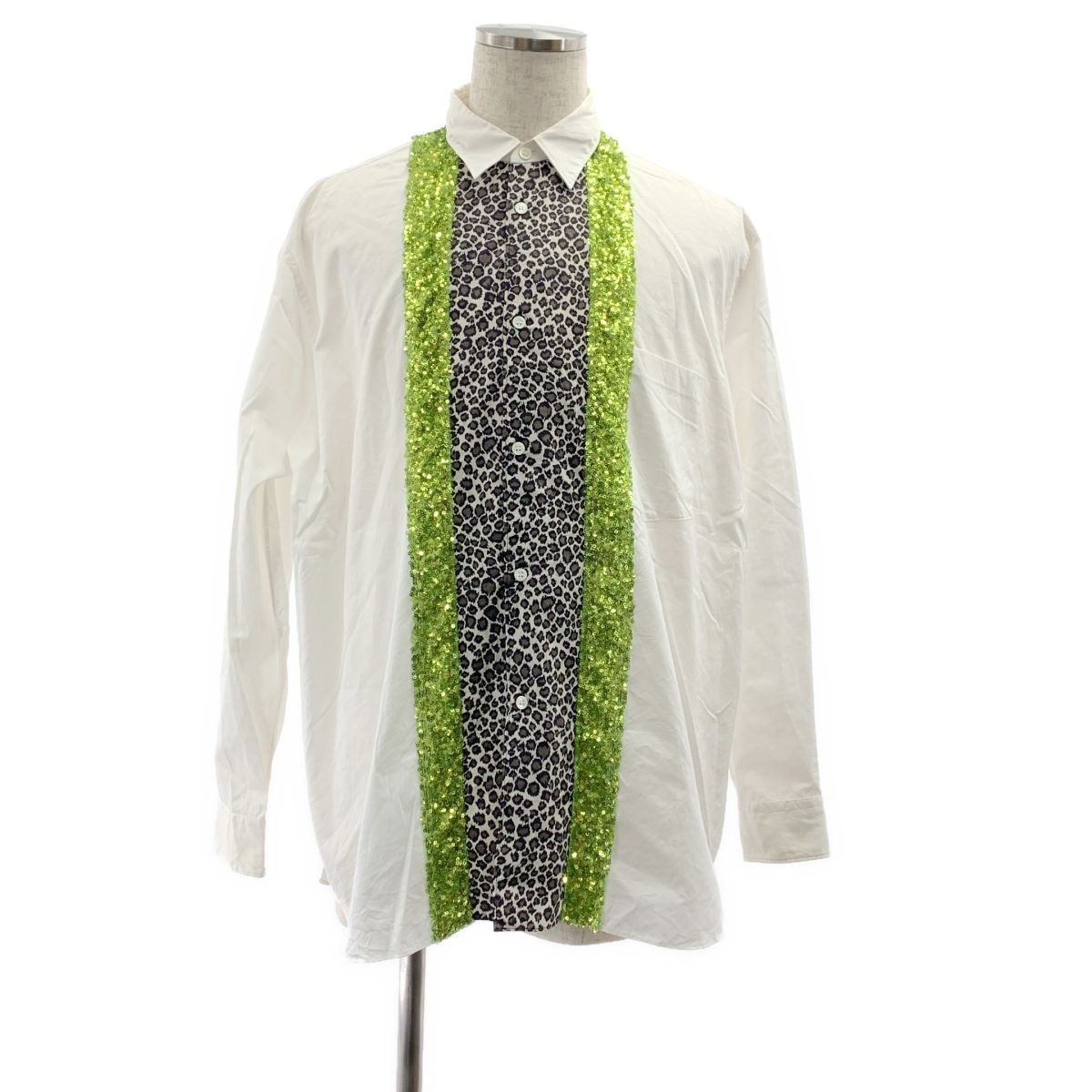 COMME des GARCONS HOMME PLUS | コムデギャルソンオムプリュス | 2018SS | スパンコール 装飾 レオパード オーバーシルエット シャツ | S | ホワイト | メンズ