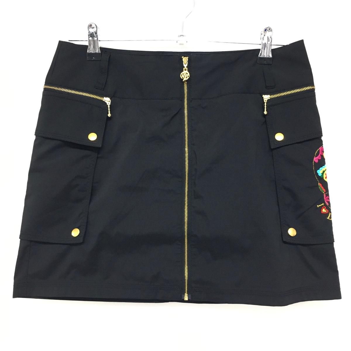 【超美品】ダンスウィズドラゴン スカート 黒 スカル サイドポケット着脱可 レディース 3(L) ゴルフウェア Dance With Dragon