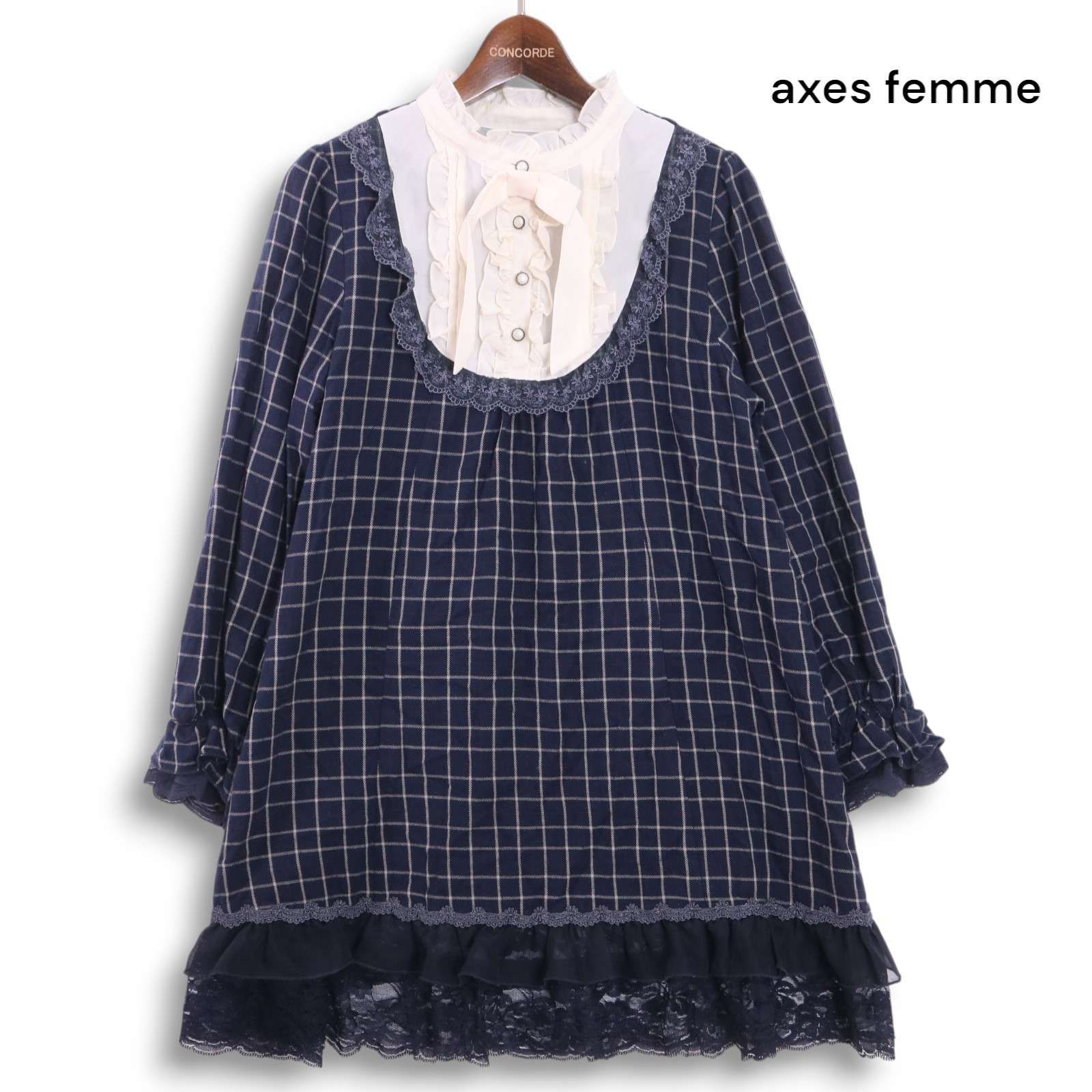 未使用・タグ付✨️　アクシーズファム　リボン　プリーツ　チュニック　ワンピース axes femme アクシーズファム 秋冬☆ リボン フリル レース 長袖