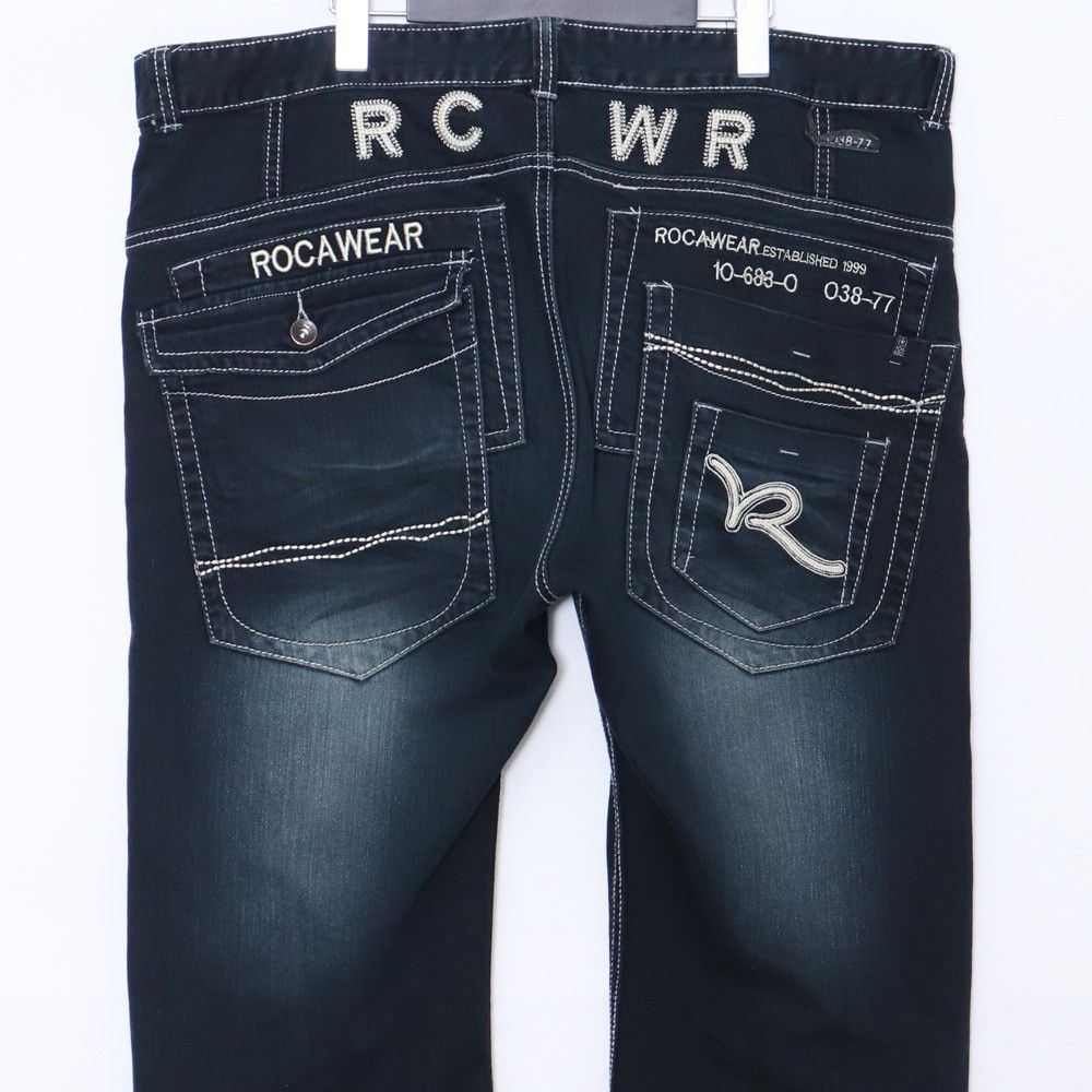 ROCAWEAR ダークブルー ストレートジーンズ W38 インディゴ - メルカリ