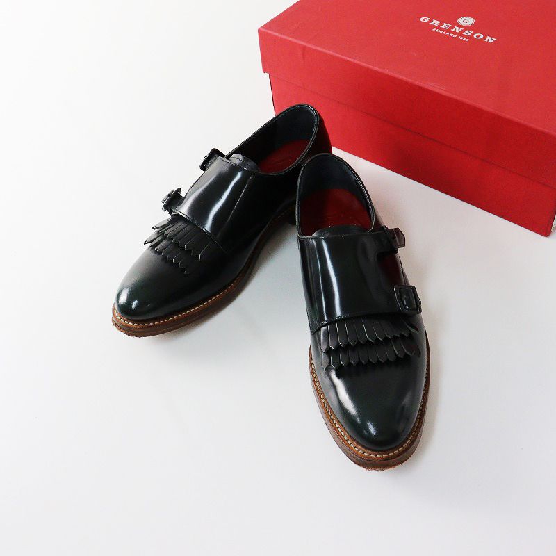 GRENSON グレンソン POSY レザー ダブルモンクストラップ フリンジローファー 4/ ダークグリーン系 シューズ【2400014231670】