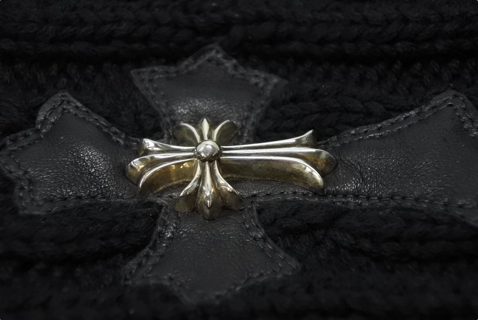 CHROME HEARTS クロムハーツ スモールCHクロス装飾 湯たんぽカバー CHクロスパッチ カシミヤ ブラック シルバー925 4b008449 NEXPOTALLINN_EU
