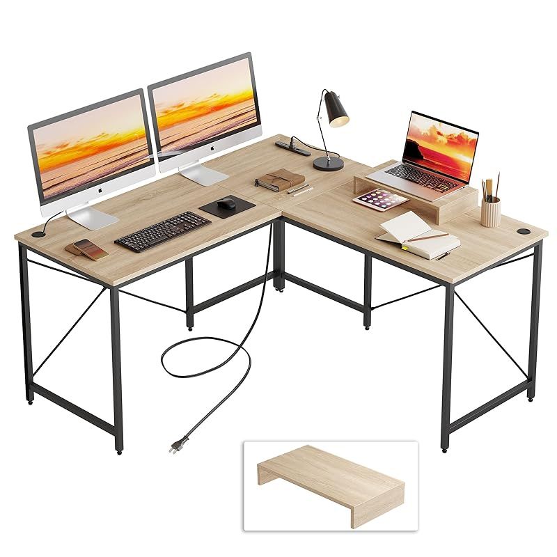 Bestier l字デスク パソコンデスク コンセント付き 幅150cm×奥行150cm pcデスク デスク 机 ゲーミングデスク L字型 コーナーデスク エル字デスク モニター台付き オフィスデスク 作業机 在宅勤務 