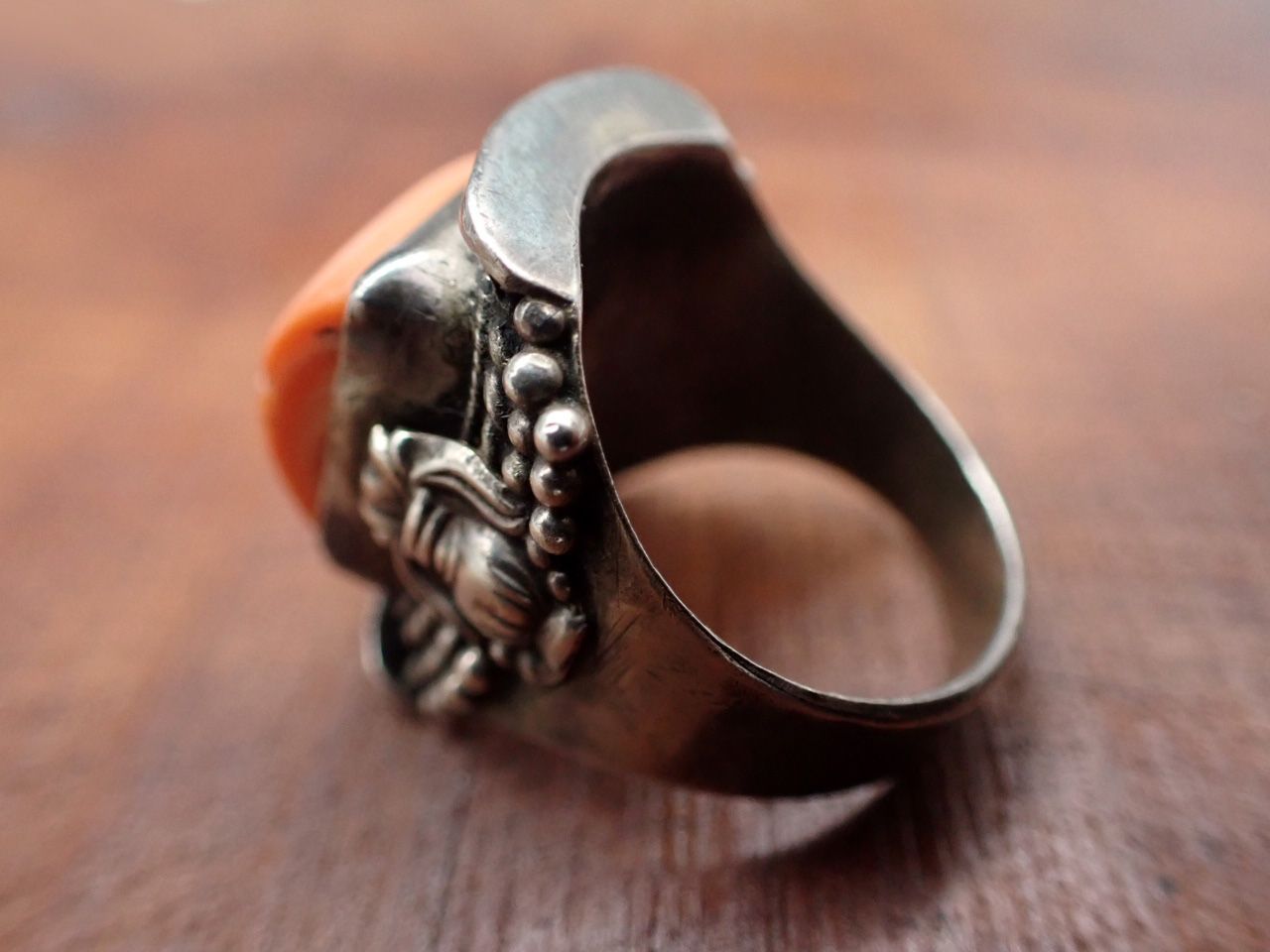 【VINTAGE】CORAL　STERLING　RING　インディアンジュエリー-3