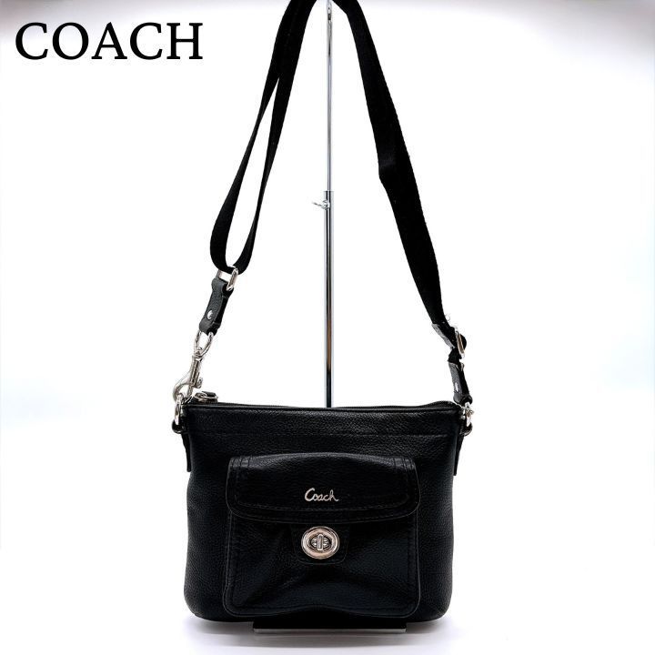 美品 COACH コーチ ショルダーバッグ 肩掛けかばん レザー 革 ブラック COACH コーチ ショルダーバッグ ブラック系 レザー レディース