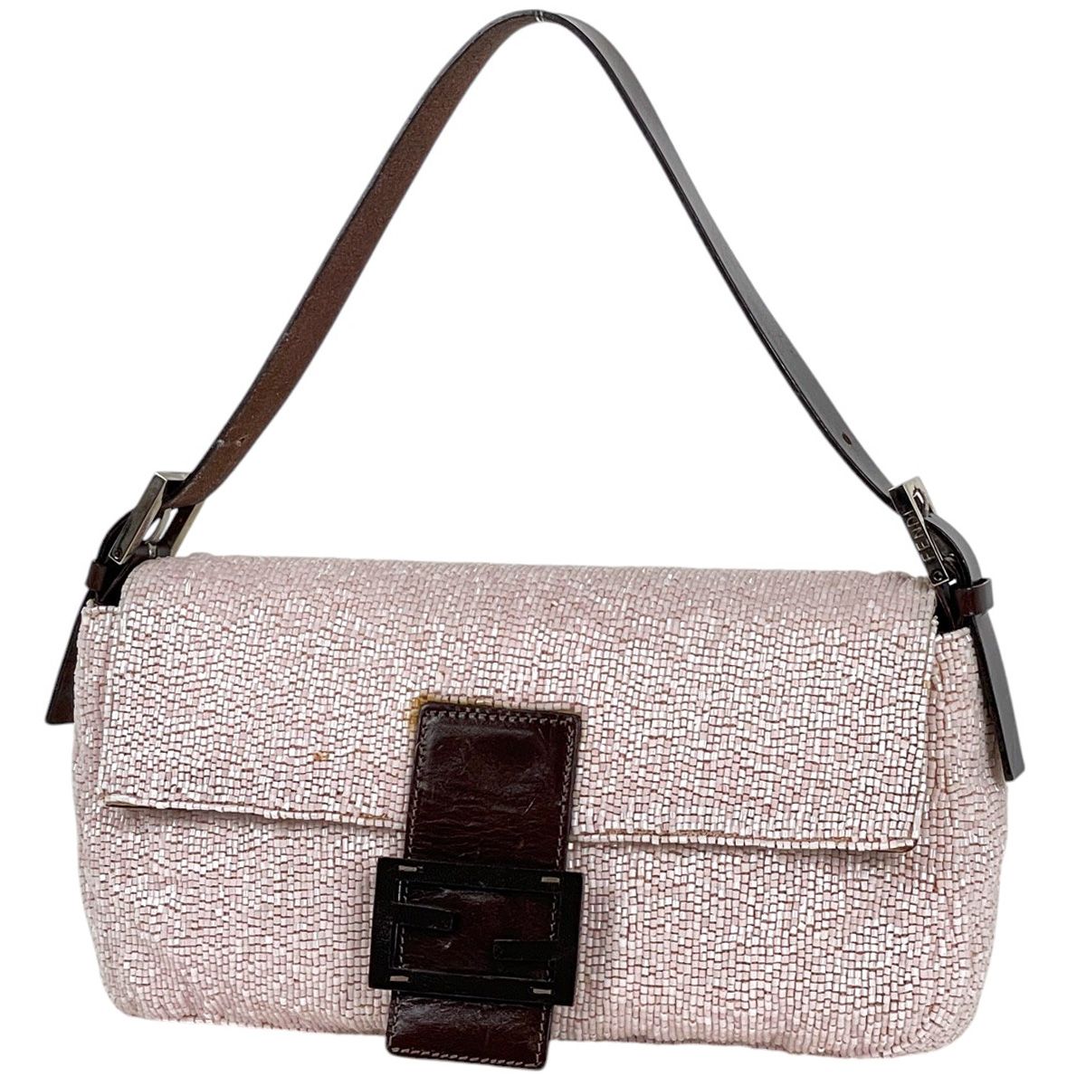 フェンディ FENDI ズッカロゴ マンマバゲット ハンドバッグ ワンショルダー ショルダーバッグ ビーズ ピンク ブラウン 26424 レディース