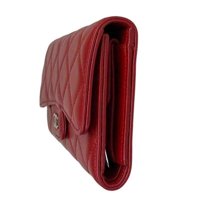 シャネル CHANEL クラシック ロングフラップウォレット レッド ラムスキン レディース 長財布