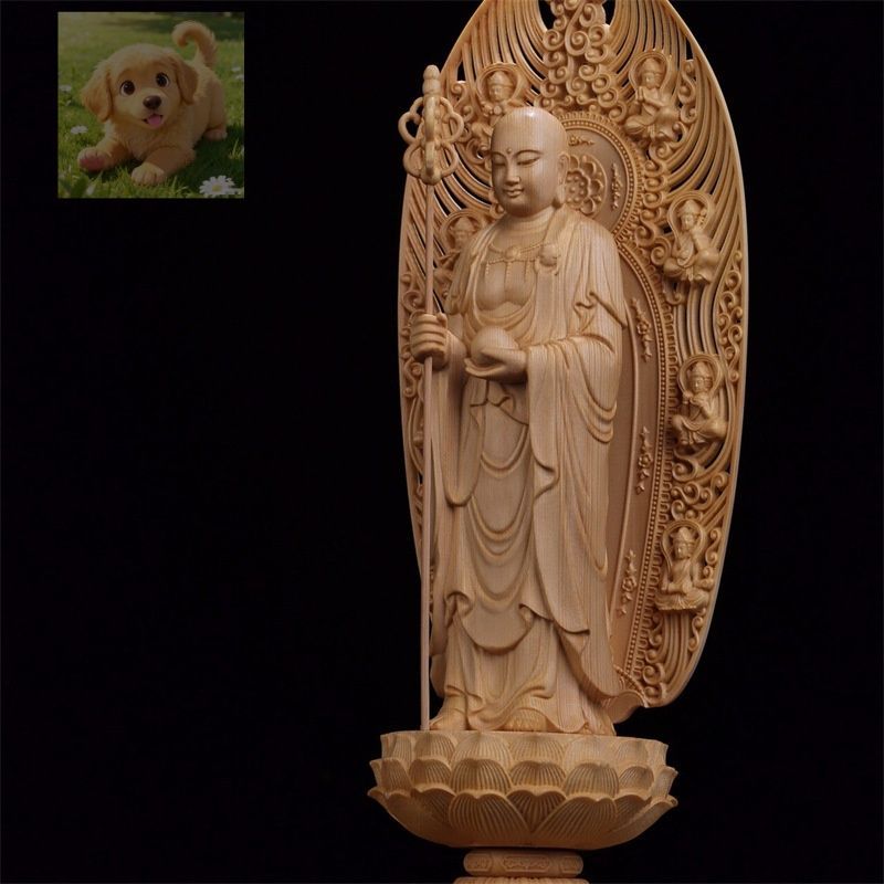 総檜材 木彫仏像 仏教美術 精密細工 仏師で仕上げ品 地蔵菩薩立像 高さ43cm