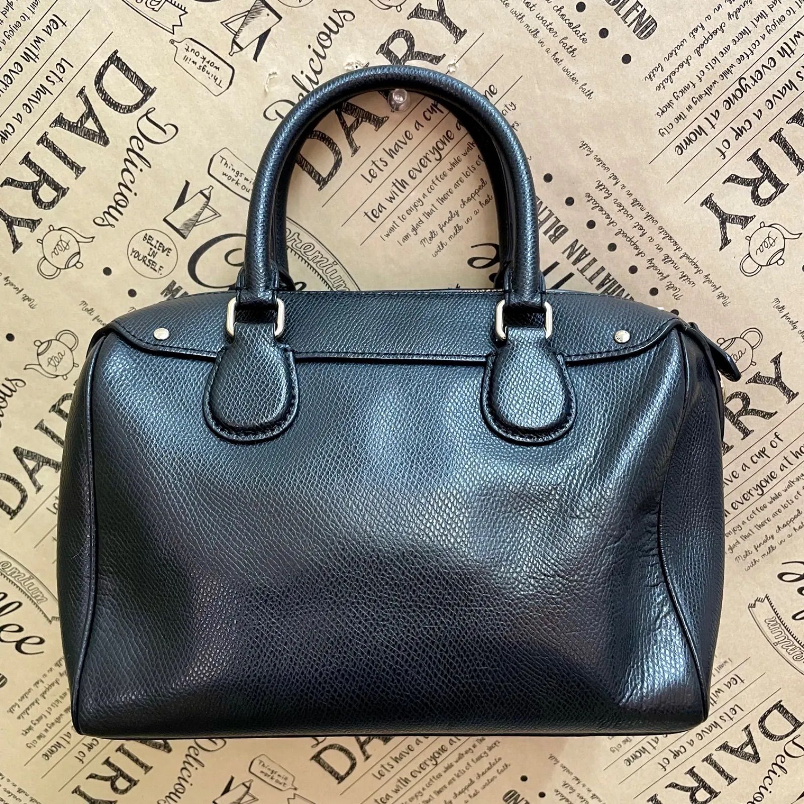 コーチ ハンド ショルダー ミニボストンバッグ 革 黒 ポシェット FX197