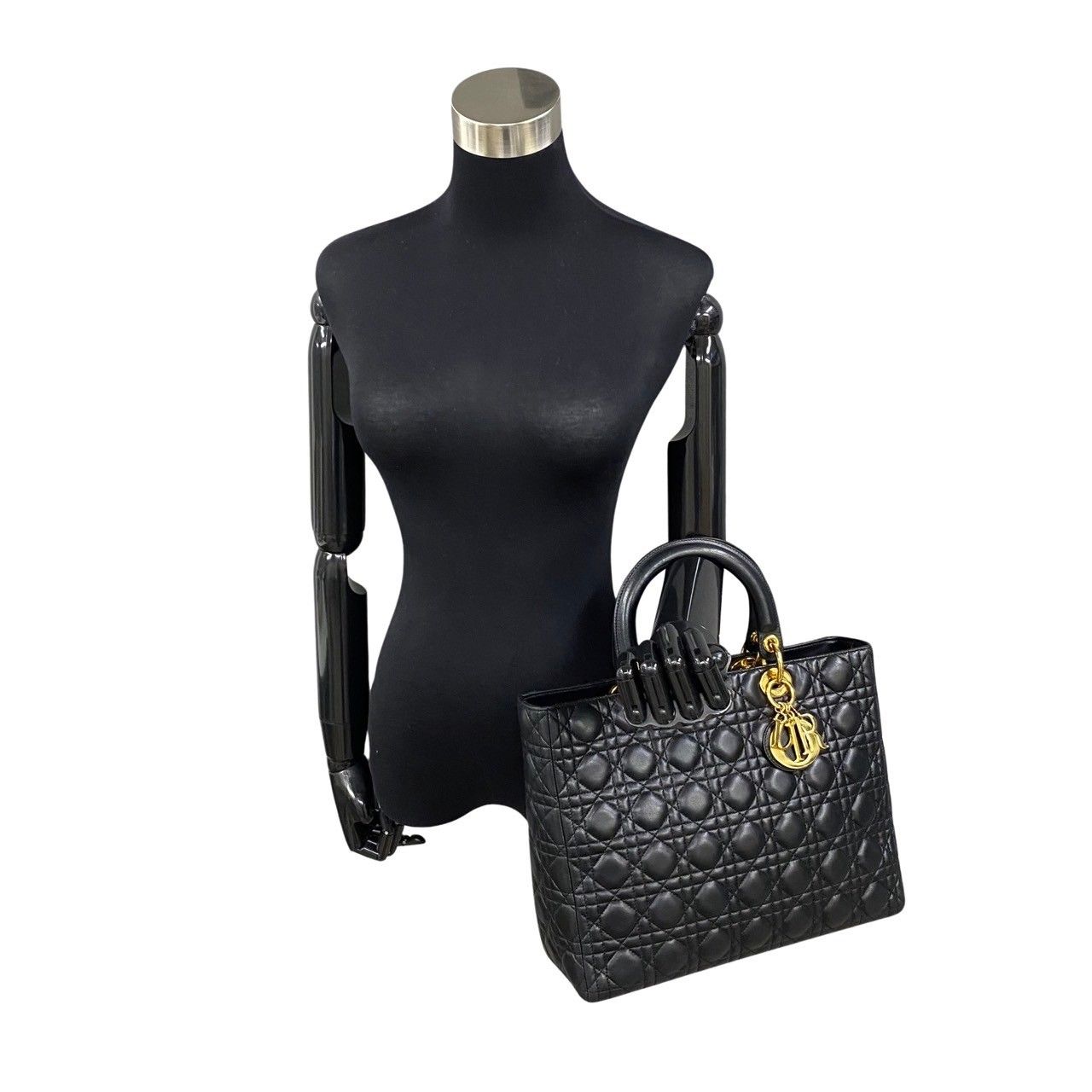【美品】ディオール　ハンドバッグ　ロゴマーク　ゴールド金具　レザー　ブラック 極 美品 Christian Dior ディオール レディディオール ロゴ 金具