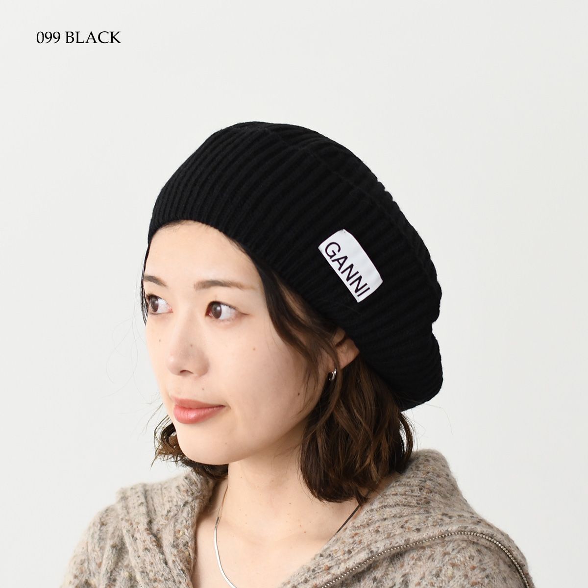 GANNI ロゴ リブ ベレー帽 GANNI ロゴ リブ ベレー帽 Ganni (ガニー) ベレー帽 レディース 2023