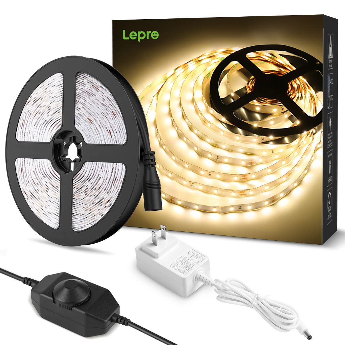 【人気商品】Lepro LEDテープライト 電球色 無段階調光 間接照明 5m 12v 高演色タイプ ストリップライト 切断可能 2835SMD 300LED高輝度 ストリングライト 寝室/お部屋/店舗/コレクション/看板照明