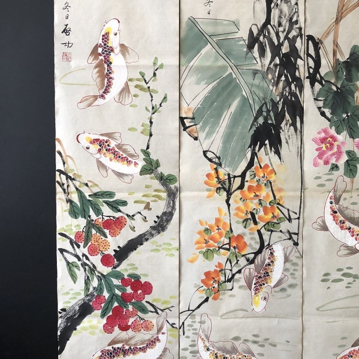 中国古美術・純手描き四尺竖幅山水画芯・水墨画・潘天寿印款