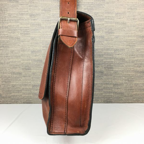 ハンドメイド　オールレザー　ショルダーバッグ　茶/ブラウン　管NO.B19-2 ハンドメイド オールレザー ショルダーバッグ 茶/ブラウン 管NO.B19-2