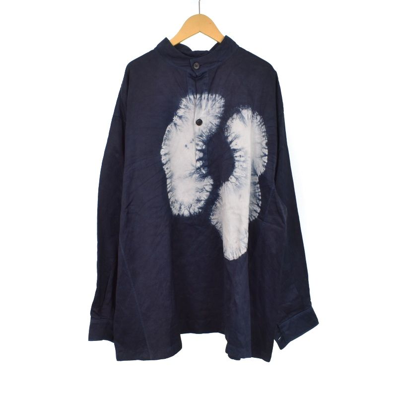 【中古】ジルサンダー JIL SANDER 20SS リゾートコレクション 絞り染め シャツ 長袖 スタンドカラー 38 紺 JSPQ603405 ジルサンダー JIL SANDER 20SS リゾートコレクション 絞り染め シャツ