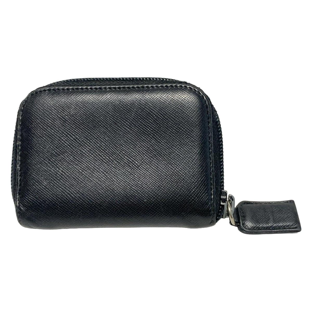 PRADA ブラックレザー ラウンドジップコインケース