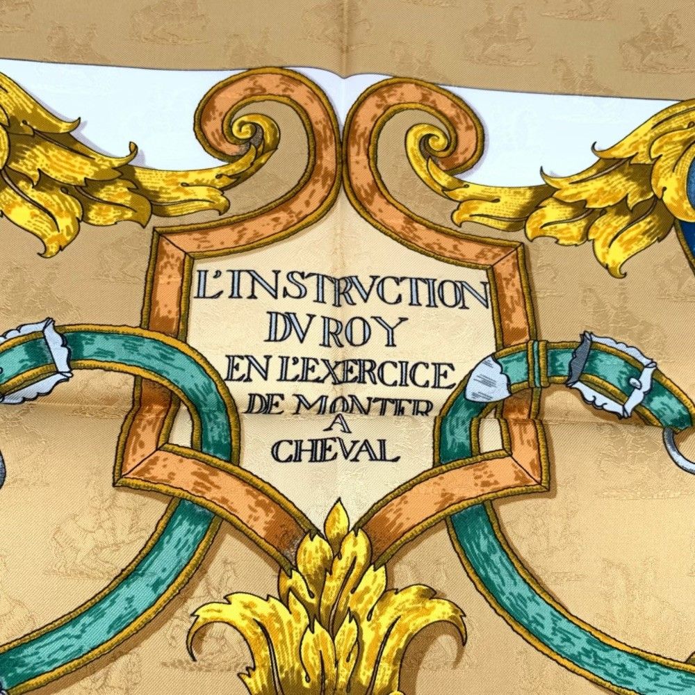 HERMES エルメス カレ90 L'INSTRUCTION DU ROY 帝王学 ゴールド シルク