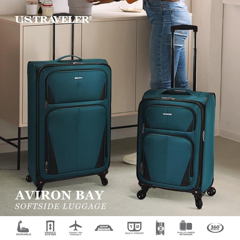 U.S. Traveler Aviron Bay 拡張式 ソフトサイド スーツケース スピナーホイール付き ブラック 3 Piece Luggage 拡張 なソフトサイドラゲッジ
