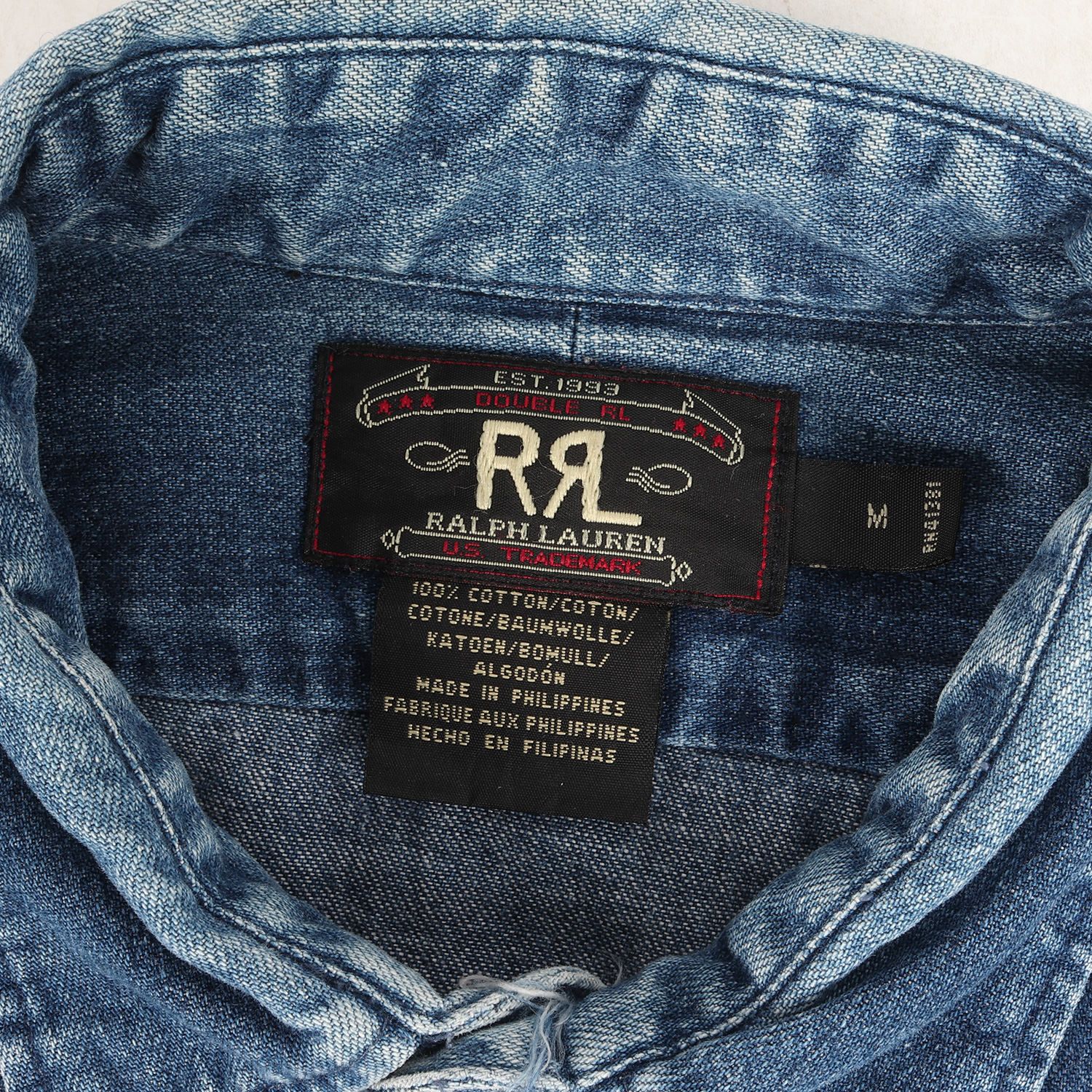 RRL ダブルアールエル シャツ サイズ:M 90s 三ツ星タグ ワーク デニム シャツ インディゴ ブルー 90年代 古着 ラルフローレン トップス  カジュアルシャツ 長袖【メンズ】|mercariメルカリ官方指定廠商|Bibian比比昂代買代購