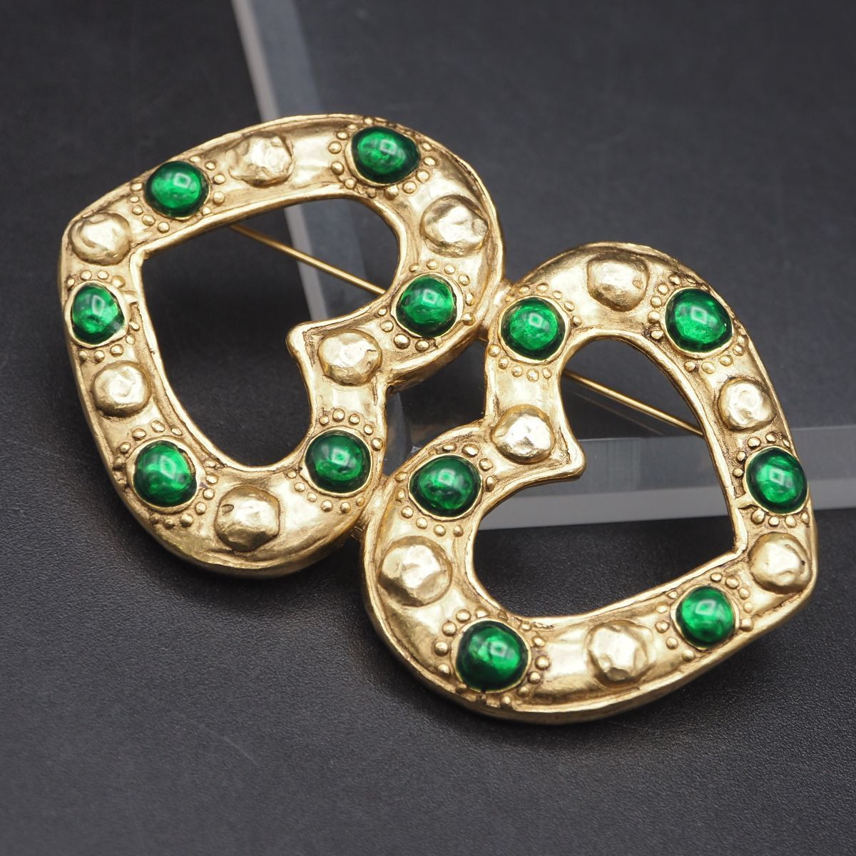 G313 ジョコンダ JOCONDE by shinji刻印 ブローチ オープンハート グリーンエナメル ゴールド デザイン コスチュームジュエリー