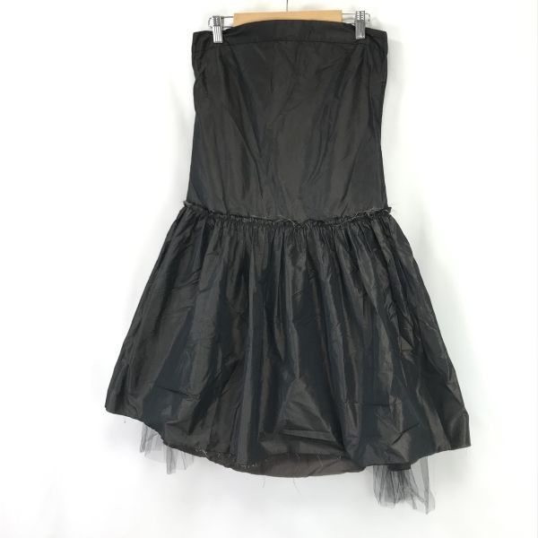 日本製 Deuxieme Classe シルク使用|ベアトップ|ドレスワンピース|チュール装飾|切りっぱなしデザイン 38|M程度|ミニ丈|濃茶 |Made in Japan◆cBH903