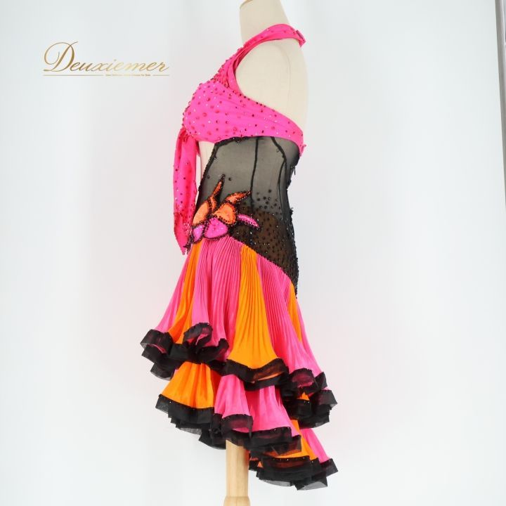 新品　社交ダンス　スカート　ラテン　ピンク　フリル　パーティ　4606 新品 社交ダンス スカート ラテン ピンク フリル パーティ 4606