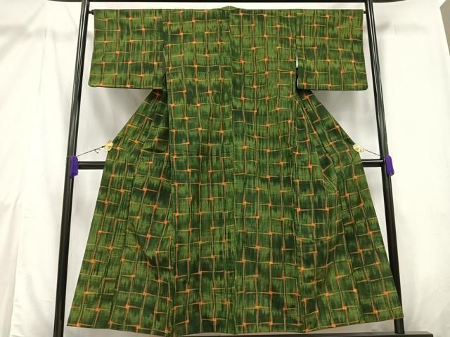 平和屋着物▽上質な紬 単衣 格子花文 正絹 逸品 CAAU3934xi