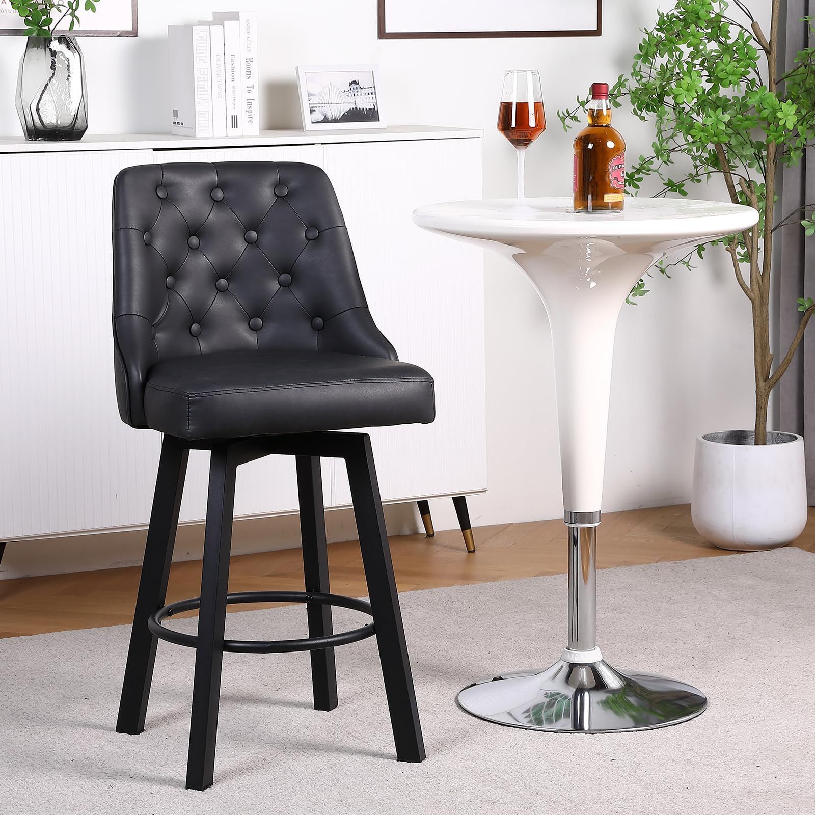 フットレスト付き 撥水PUレザー バー椅子 メンテナンス簡単 360°回転式 耐荷重150KG キッチン島 座面高66.5CM リビングチェア 1脚 業務用 家庭用 カウンターチェア 職人技 Youhauchair ブラック WWW_KANDAIZUMI_COM