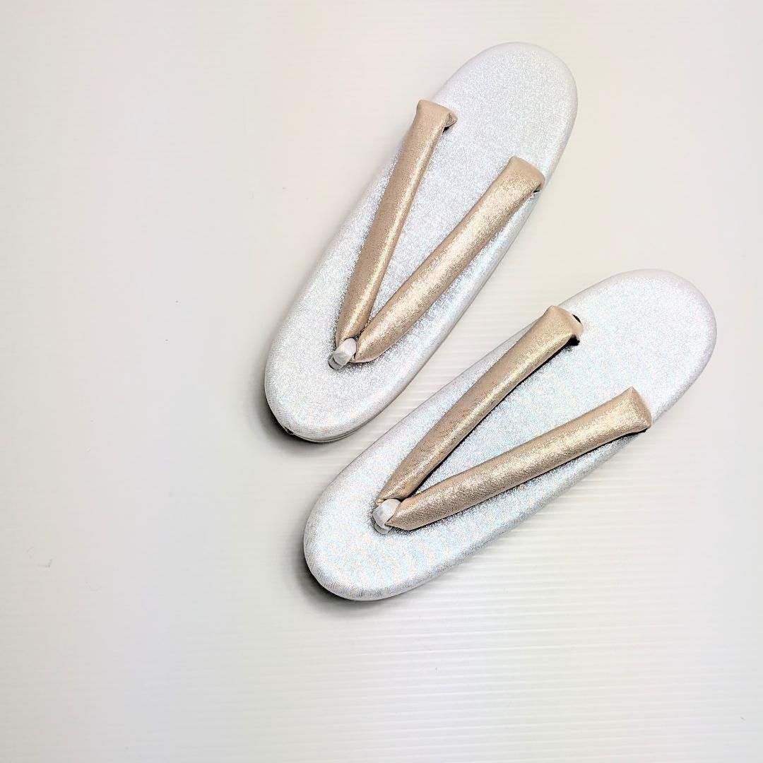 草履バッグセット 振袖 帯地 白 ベージュ フリーサイズ/LLサイズ 三枚