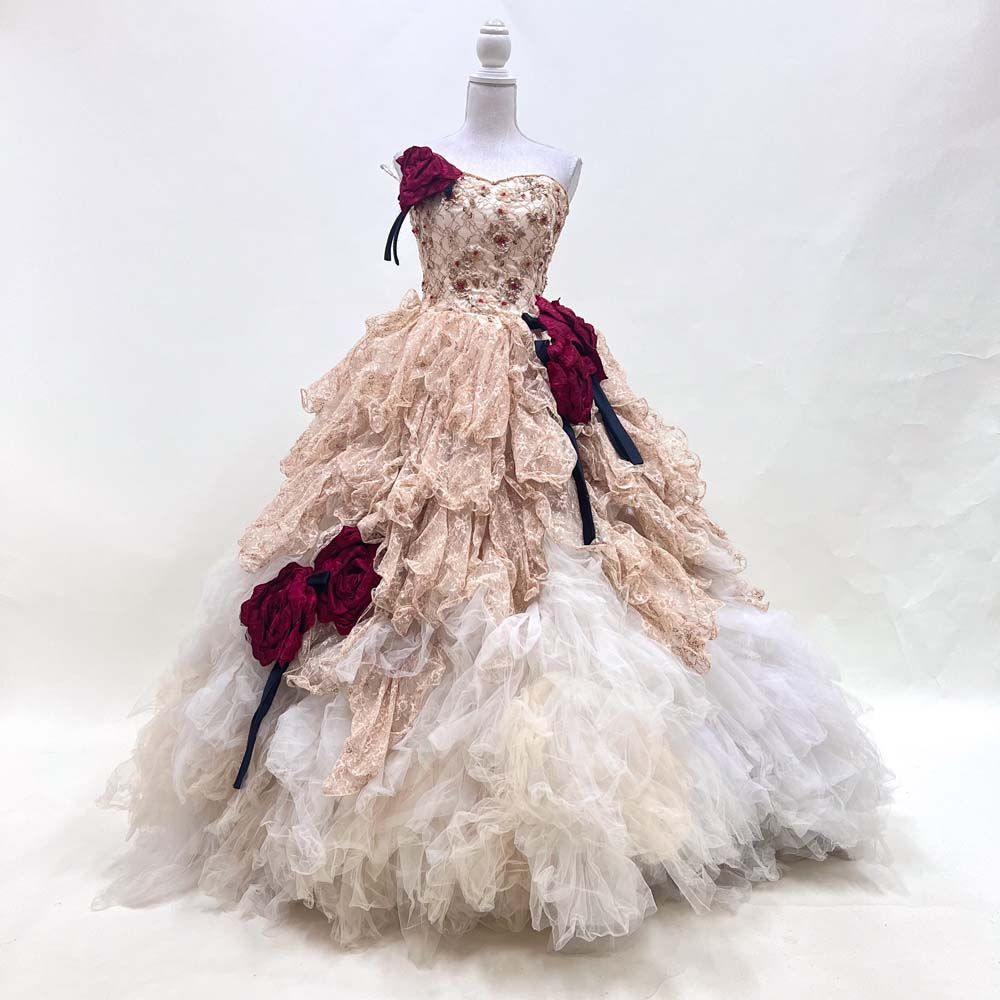 中古 カラードレス ベージュ ホワイト レッド MATSUO プリンセス 