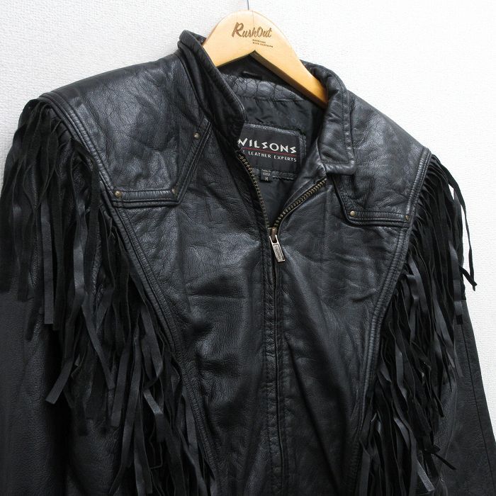 古着 ウィルソン 長袖 レザー ジャケット レディース フリンジ 黒 ブラック 25oct17 アウター 革ジャン 皮ジャン