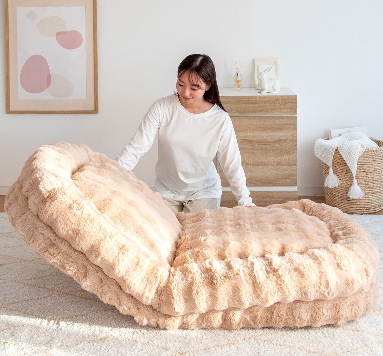 ♪巣ごもり ふわとろ ソファベッド ベージュ 幅90cm ソファ クッション マイクロファイバー ふわふわ あったか