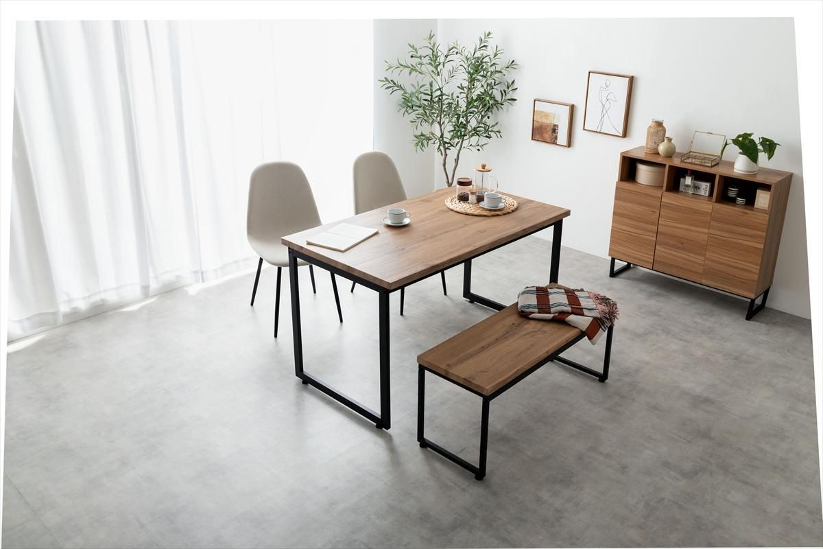 4点セットMoku 幅130cmダイニングテーブル+ダイニングベンチ+チェア2脚 4点セット】Moku 幅130cmダイニングテーブル+ダイニングベンチ+チェア2脚