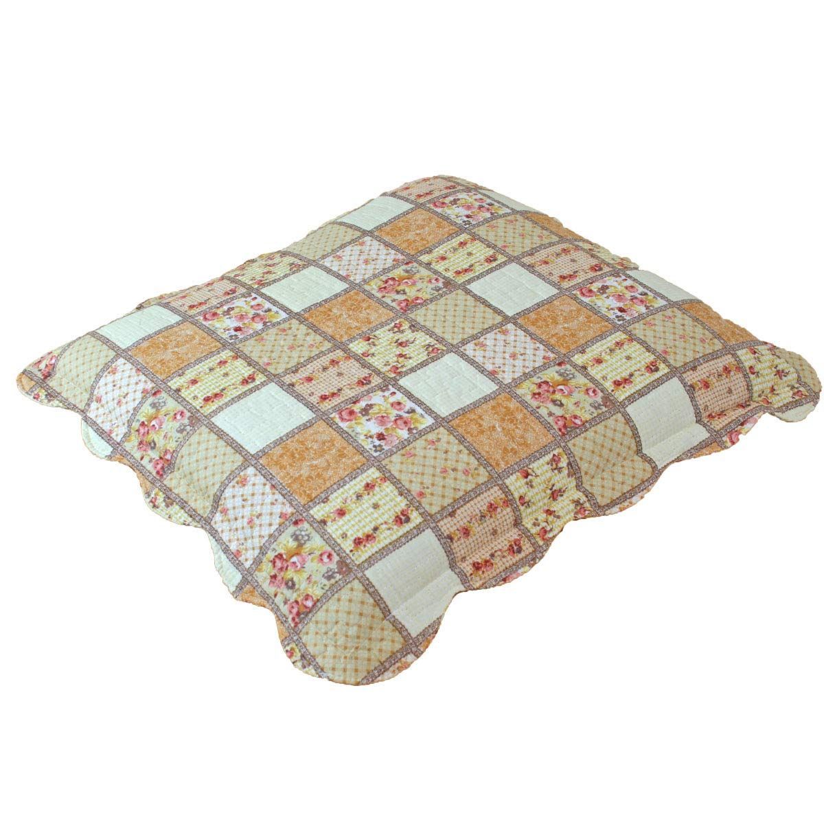 新品 リヴェール 座布団カバー 5枚セット 55x59cm 銘仙版座布団用 綿100% ウォッシュキルト 水洗い キルティング パッチワーク調 1606- (ベージュ)