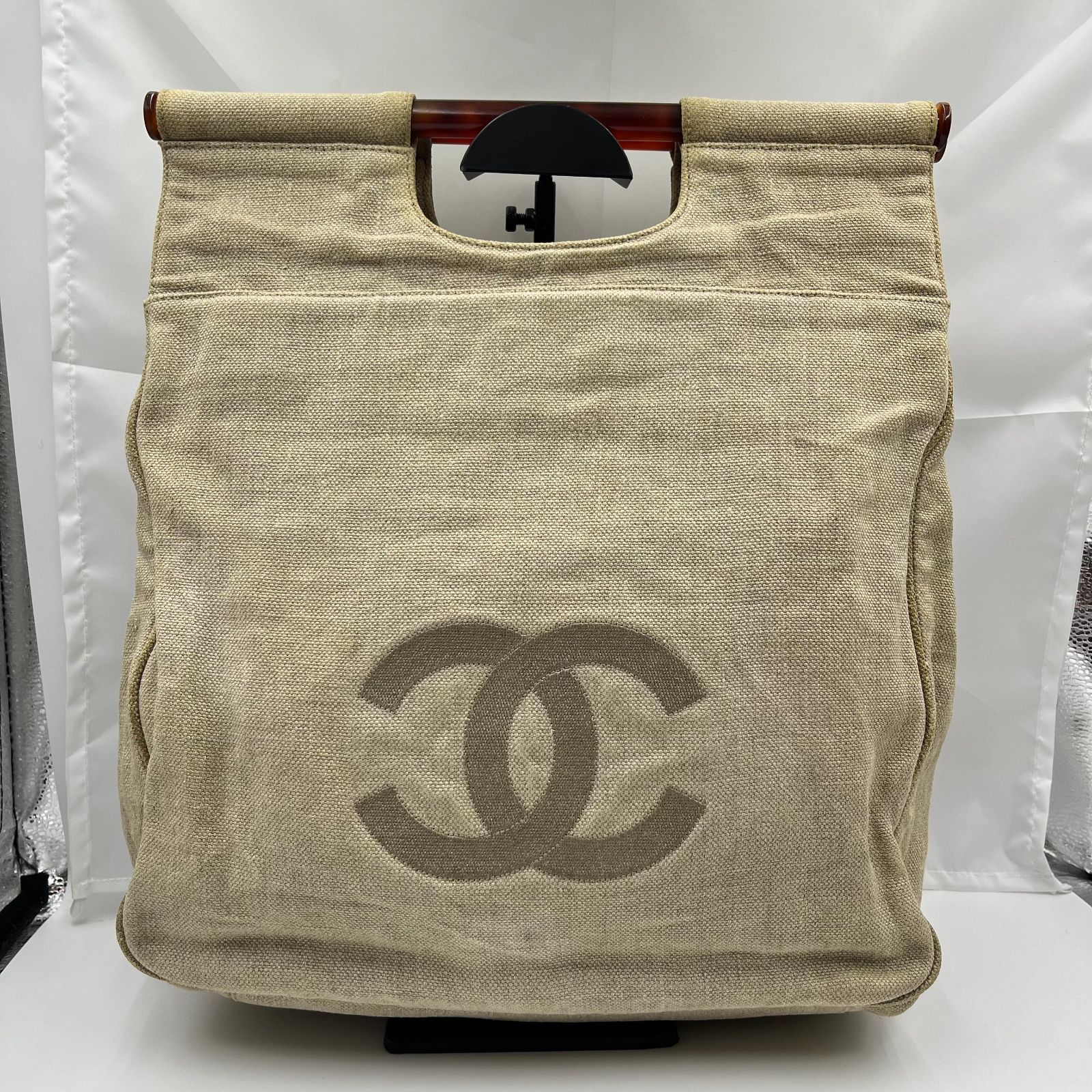 CHANEL シャネル ココマーク キャンバス べっ甲柄プラスチックハンドル ...