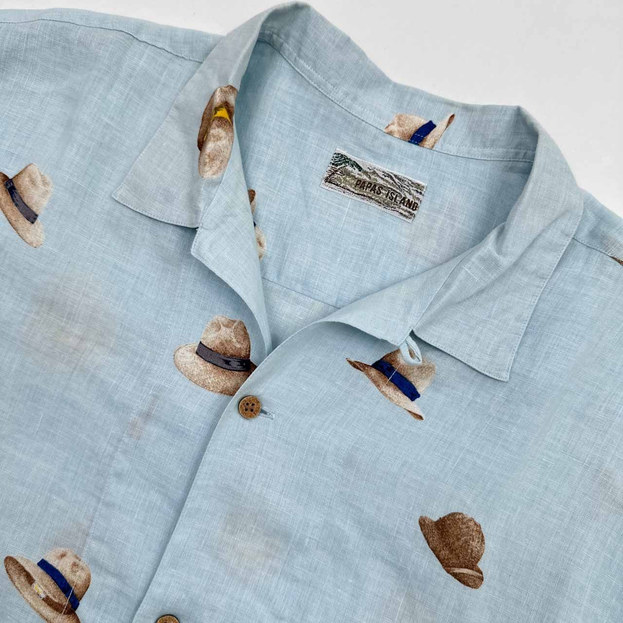 【SALE／10%OFF papasパパス オープンカラー ストライプ 半袖 リネン 開襟 トップス