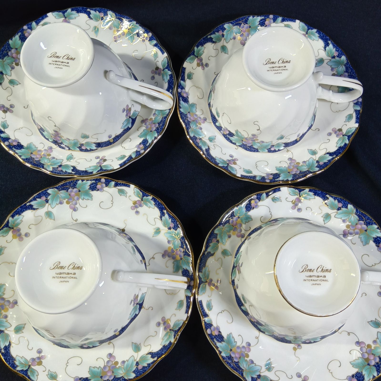 Bone China YAMAKA ボーンチャイナ ヤマカ 葡萄柄 脚付きカップ 