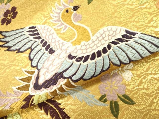 平和屋着物▽六通柄袋帯 唐織 鳳凰舞花文 金糸 正絹 逸品