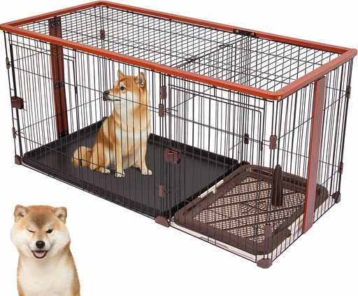 Shinyever犬サークルウッディサークル犬ケージ木製犬ケージ中型犬用(カーキ-屋根付きあり146*68*71CM)