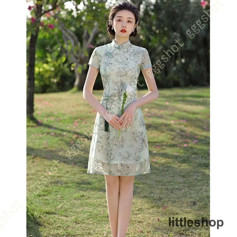 チャイナドレス ロング チャイナ服 チャイナワンピース マキシ丈 レディース ロングワンピース ワンピース ドレス シフォンワンピース 春夏