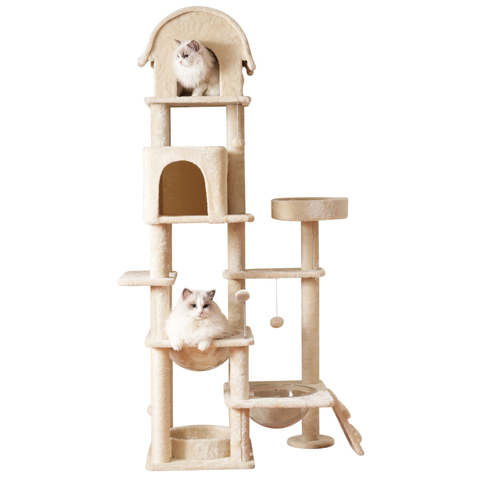 キャットタワー ネコタワー 猫タワー 多頭飼い 高さ174 cm 宇宙船 隠れ家 据え置き型 ネコ タワー おしゃれ 大型 ポンポンおもちゃ 付き 大型猫 子猫 お手入れ簡単