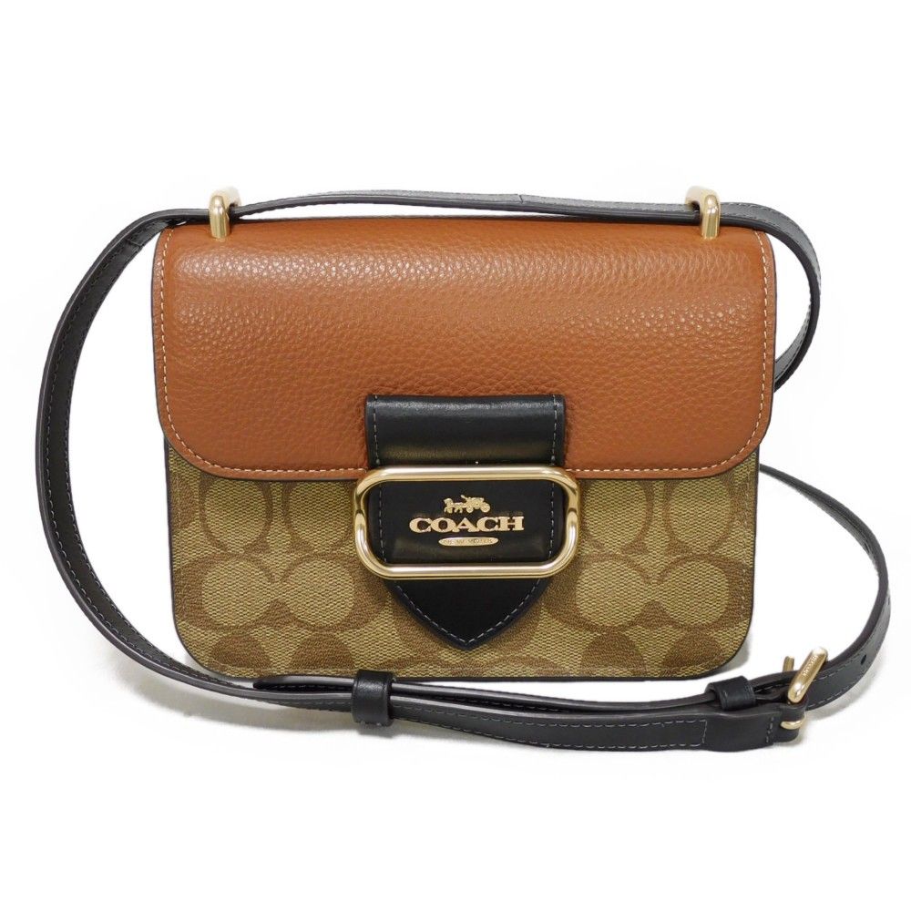 COACH コーチ モーガン スクエア クロスボディ 現行 ロゴ メタル ブロック ベージュ クロスボディ シグネチャー カーキマルチ ショルダーバッグ CL462